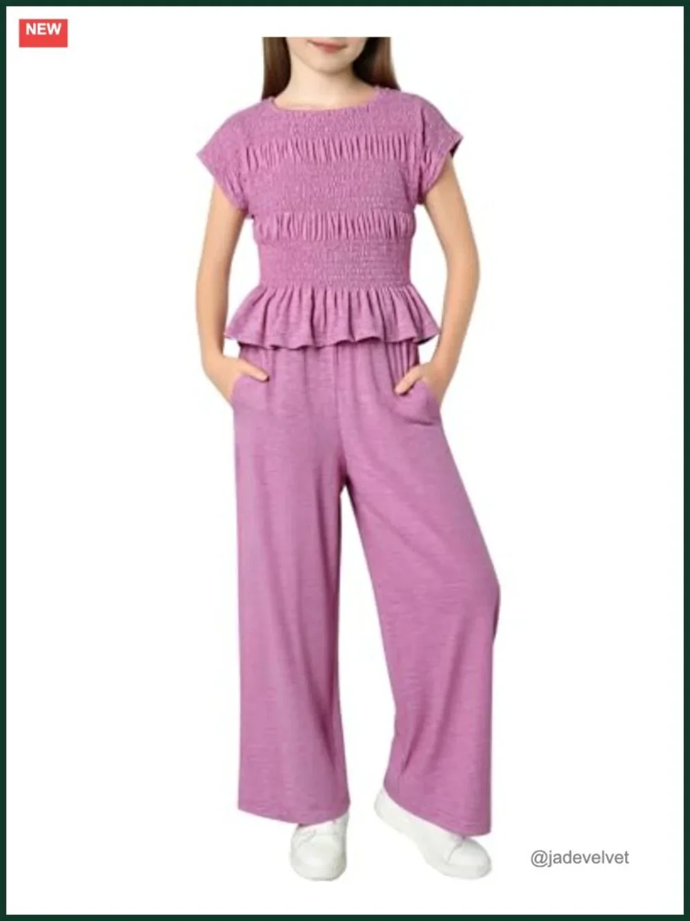 Girls 2 Piece Set Summer Outfit Pleated Top Wide Leg Pants